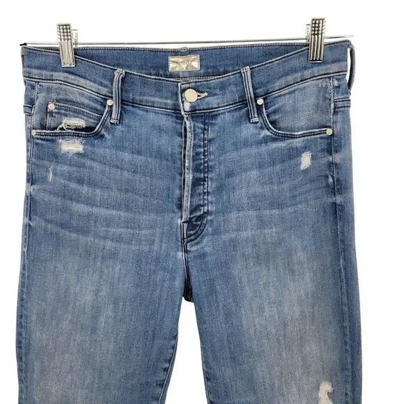 Mother‎ The Stunner Ankle Fray Graffiti Girl Jeans 29 Medium Wash